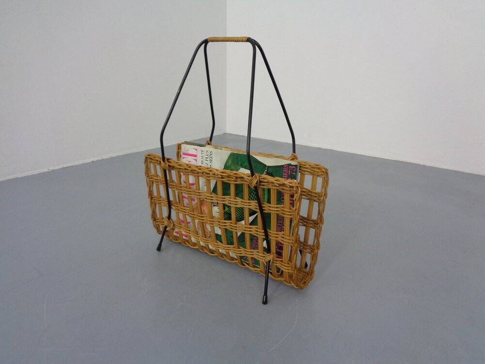 Magazine rack in filigree rattan and steel, 1960s