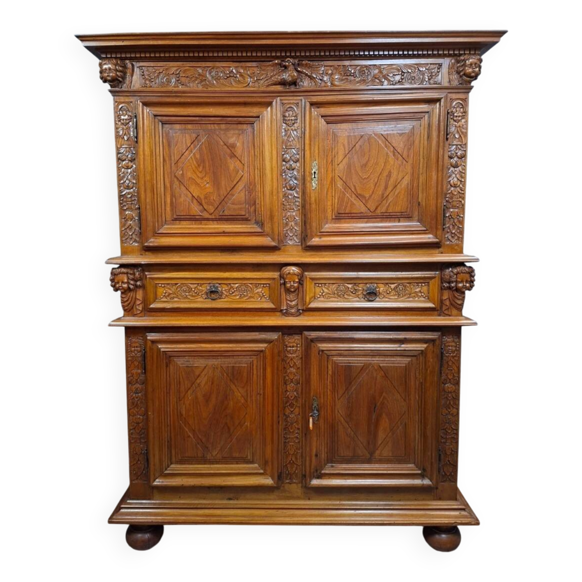 buffet with two richly carved walnut bodies – Renaissance style – 19th century
