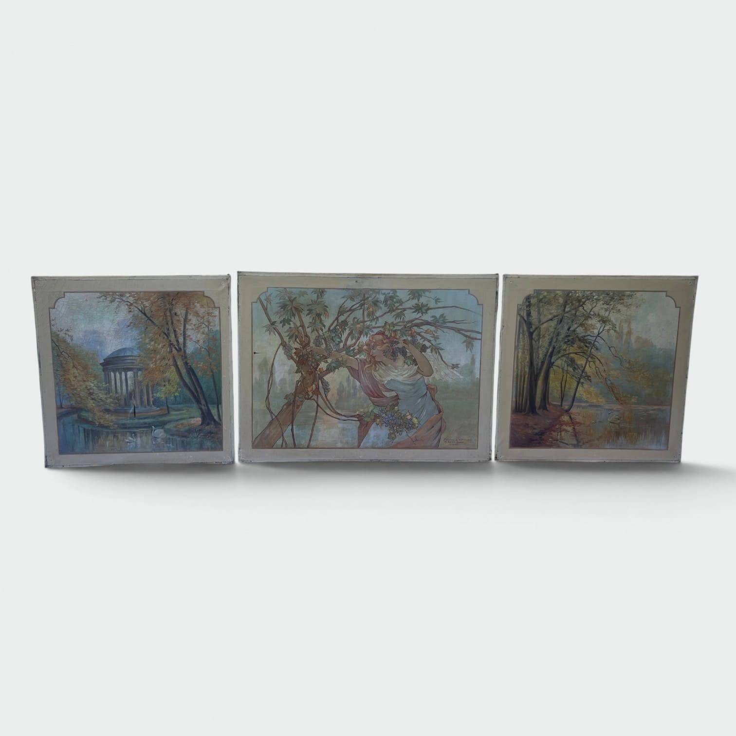 Set of Five Art Nouveau Decorative Panels. Allegory. French Work.