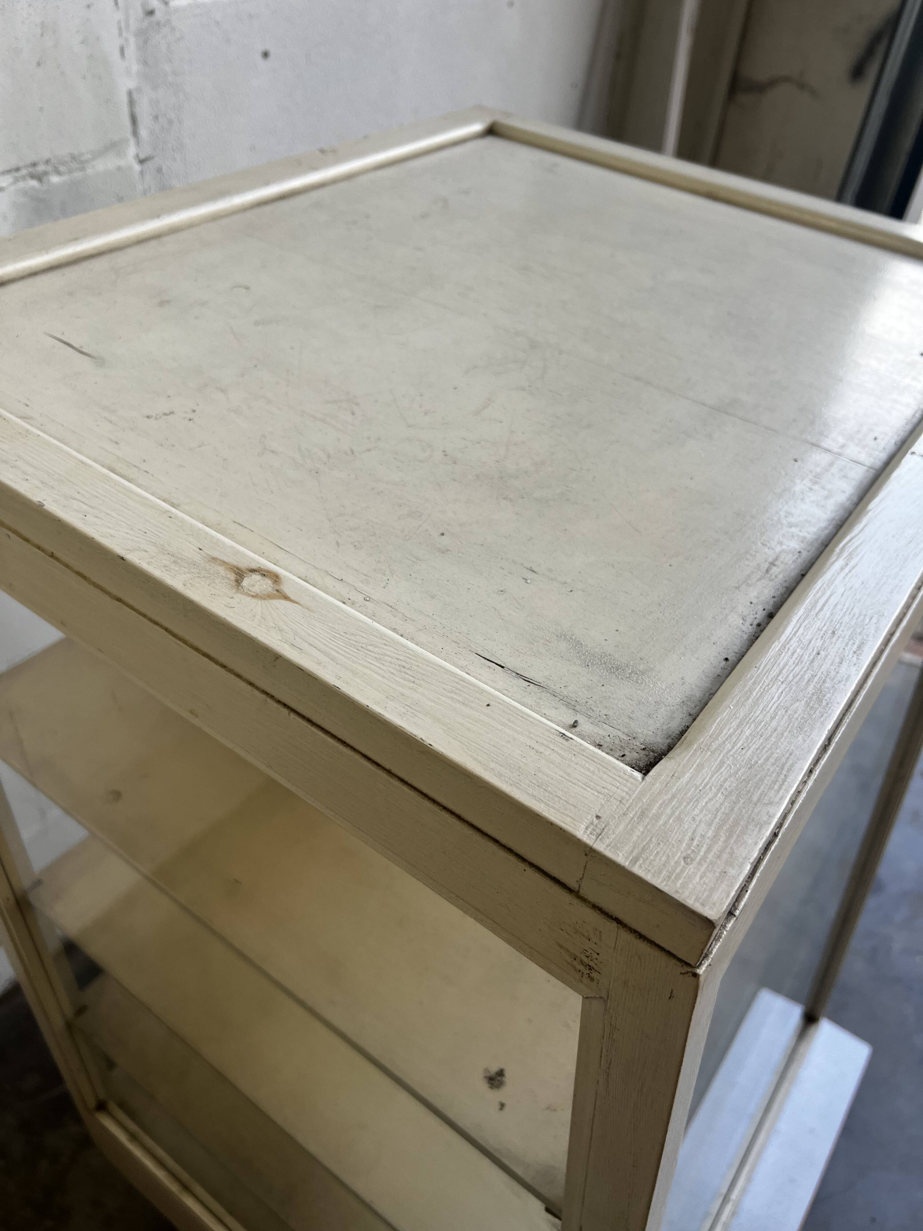 Vintage wooden shop counter, display case, shelf