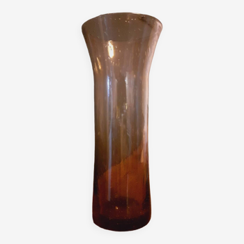 Vase en verre soufflé, fumé, bulle année 60