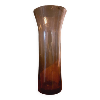 Vase en verre soufflé, fumé, bulle année 60