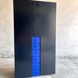 Meuble Interlübke en MDF noir avec tiroirs bleus, design allemand des années 1980