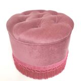 Vintage velvet padded pouf stool with fringes