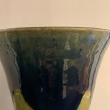 Vase en céramique émaillée évasé bleu, jaune vert
