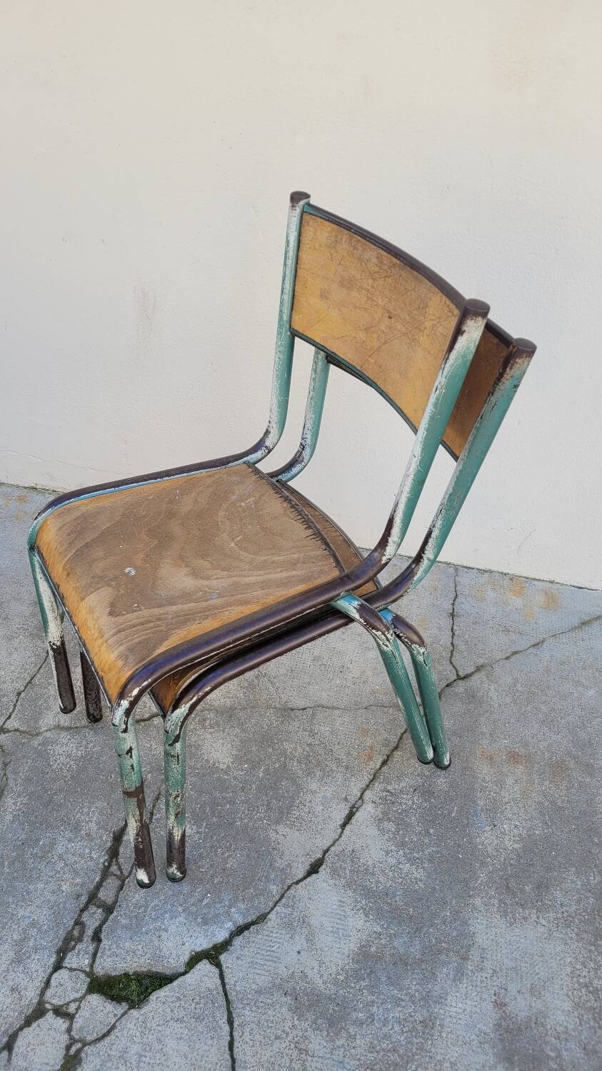 Pair of vintage Mullca metal school chairs 1950s