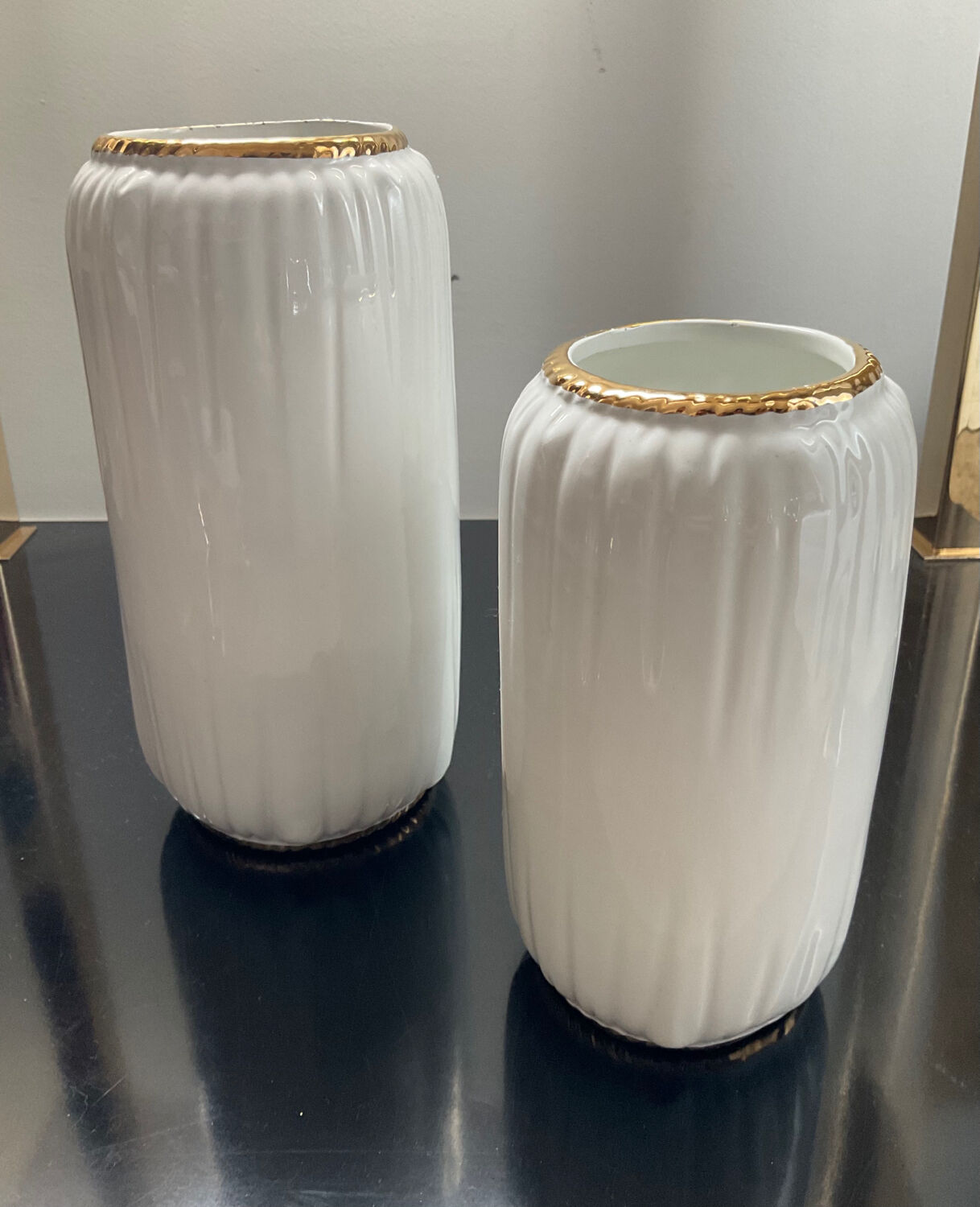 Duo de vases vintage en céramique émaillée années 70