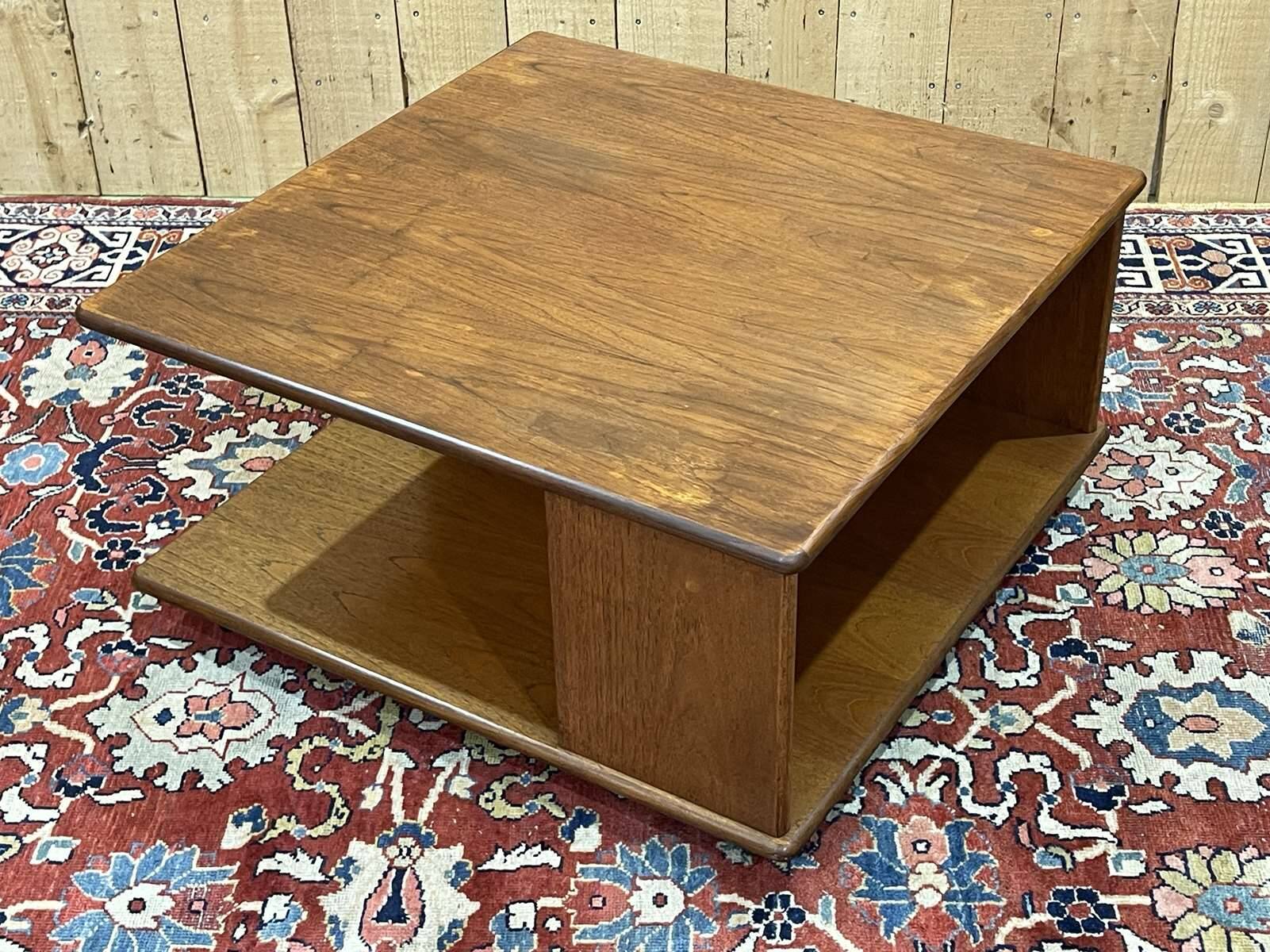 Square teak coffee table on wheels from the 70s by G-Plan
