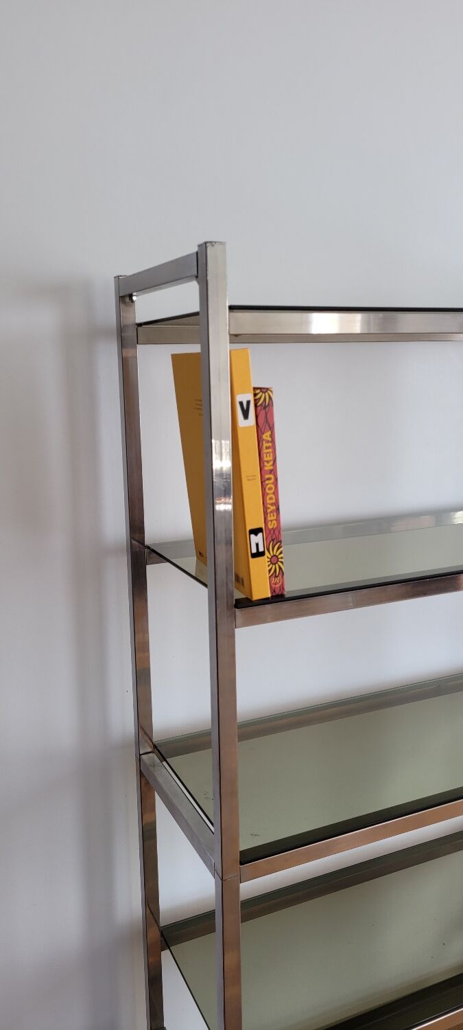 Chrome shelf and smoked glass 70s