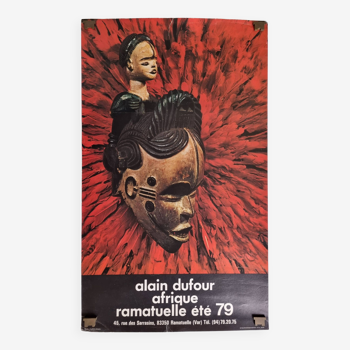 Affiche d'exposition originale, Masque Igbo, Alain Dufour 1979, 72 cm
