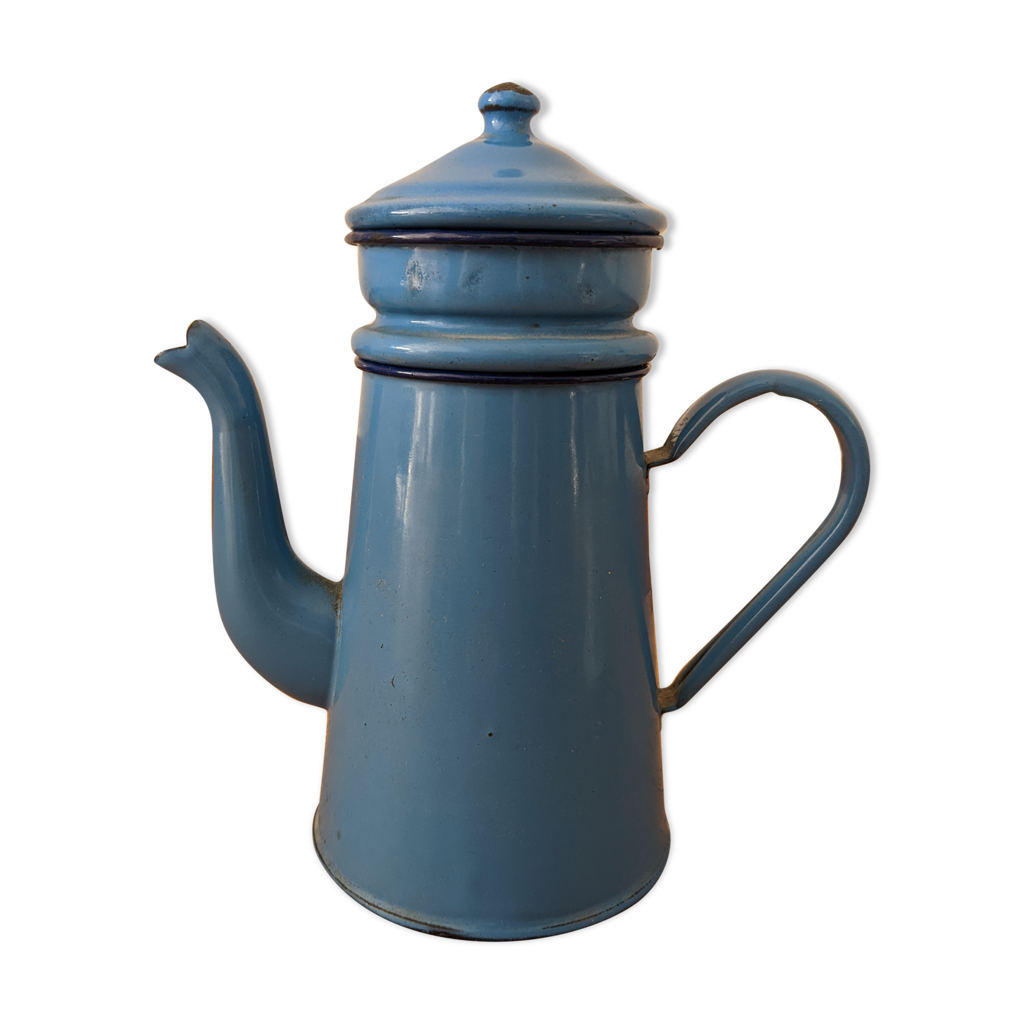 ÉLEMENTS DE DINETTE ANCIENNE EN TÔLE ÉMAILLÉE BLEU - 11 PIÈCES DE CUISINE