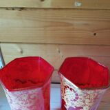 Red enameled vases