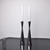 Pair of scandinavian diabolo candle holders, aluminum, sweden, 1970