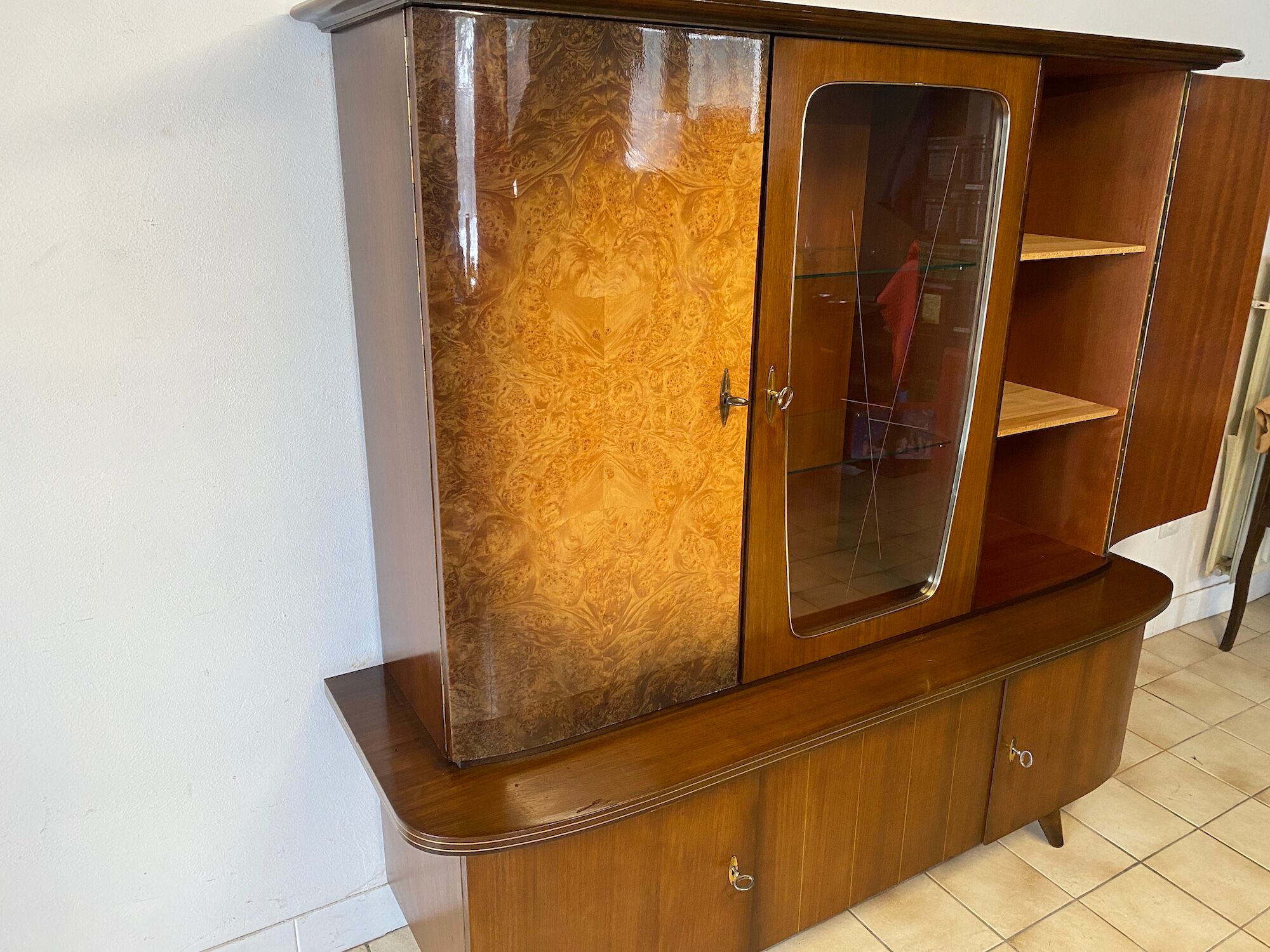 Buffet vintage 2 corps laqué pieds compas