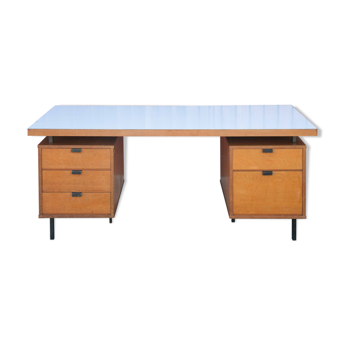 Wood desk and black metal structure with melamine top, Charron Edition, large office 2 boxes