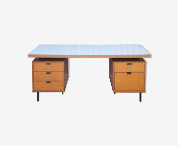 Wood desk and black metal structure with melamine top, Charron Edition, large office 2 boxes