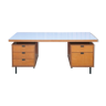 Bureau bois et structure métal noir avec plateau mélaminé, Edition Charron, grand bureau 2 caissons