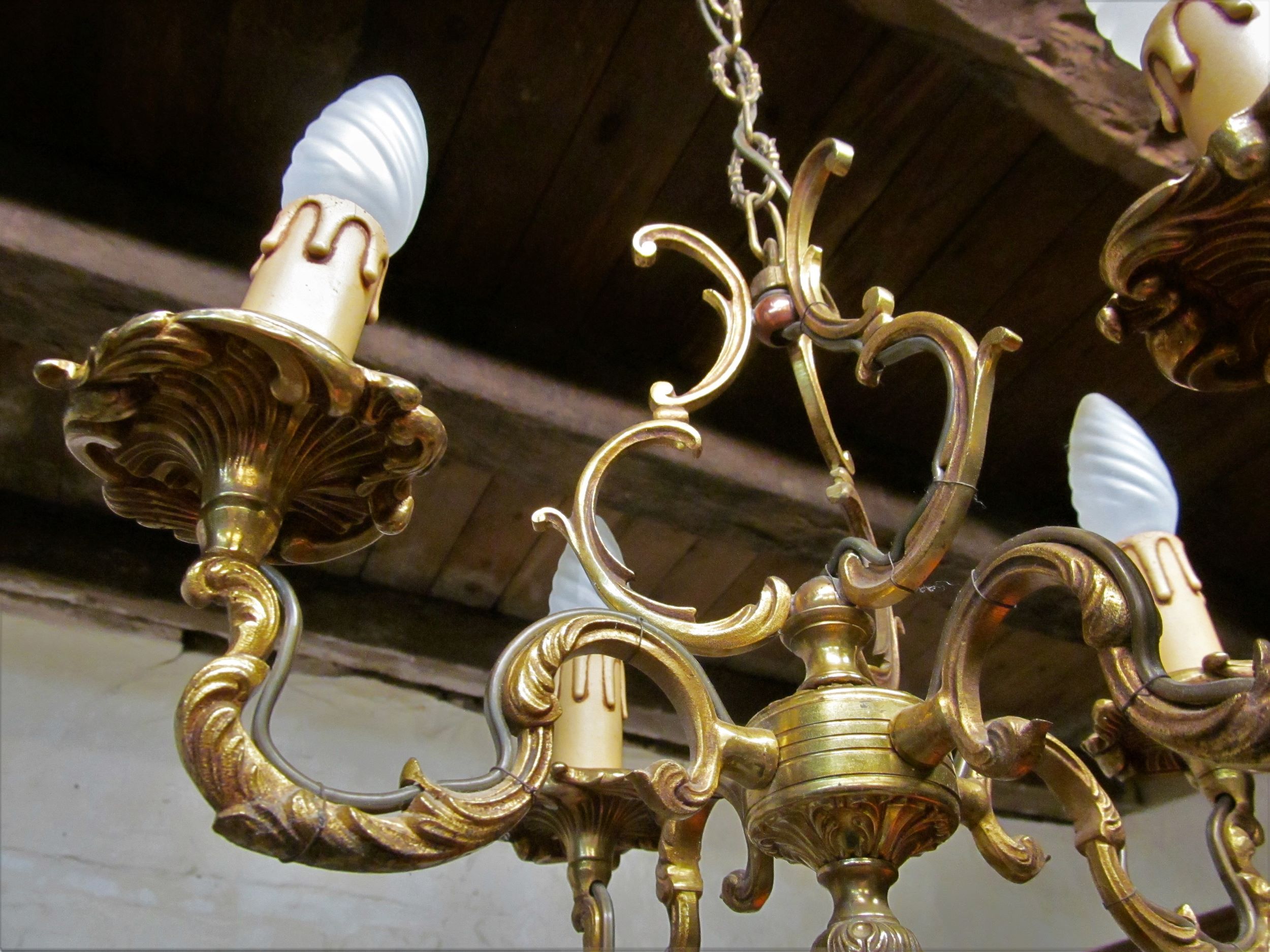 French vintage 4 branch bronze birdcage chandelier 5 arm ceiling fixture light chandelier FAL mfg