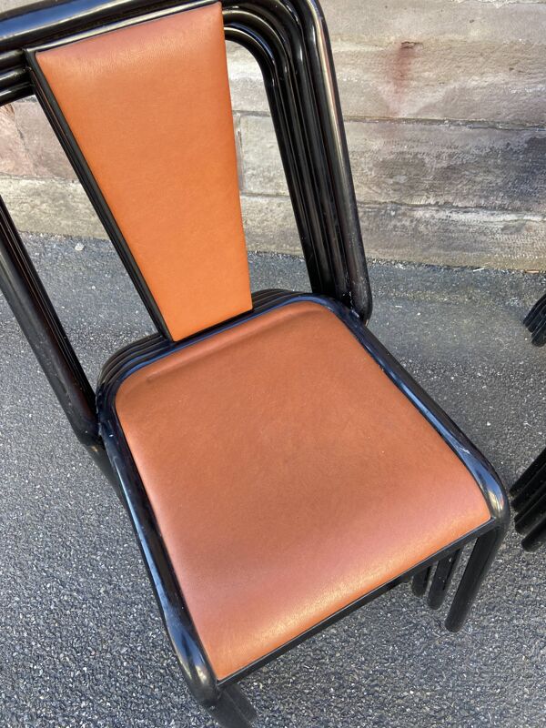 Chaise d'école vintage simili cuir 1960