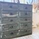 Patinated blue workshop furniture with XL drawers in oak and beech.