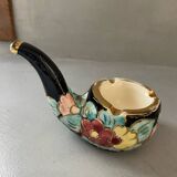 Vallauris pipe-shaped ashtray with blue and gold flowers