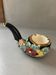Vallauris pipe-shaped ashtray with blue and gold flowers