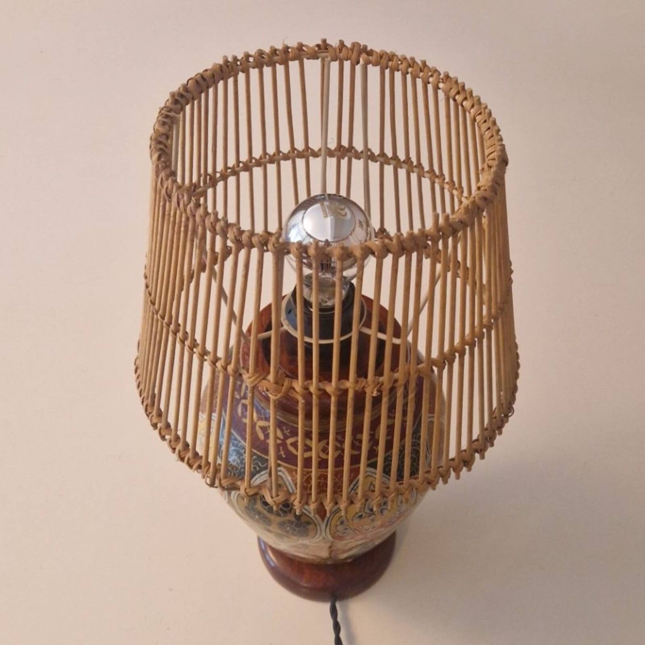 Oriental leather hand painted table lamp, Middle East 1960s