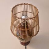 Oriental leather hand painted table lamp, Middle East 1960s