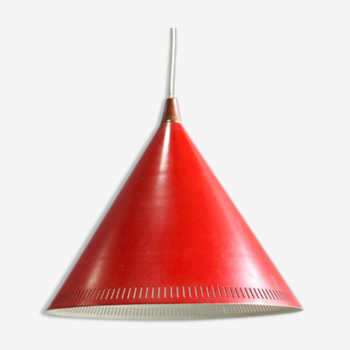 Lampe à suspension en métal rouge de style danois des années 1950