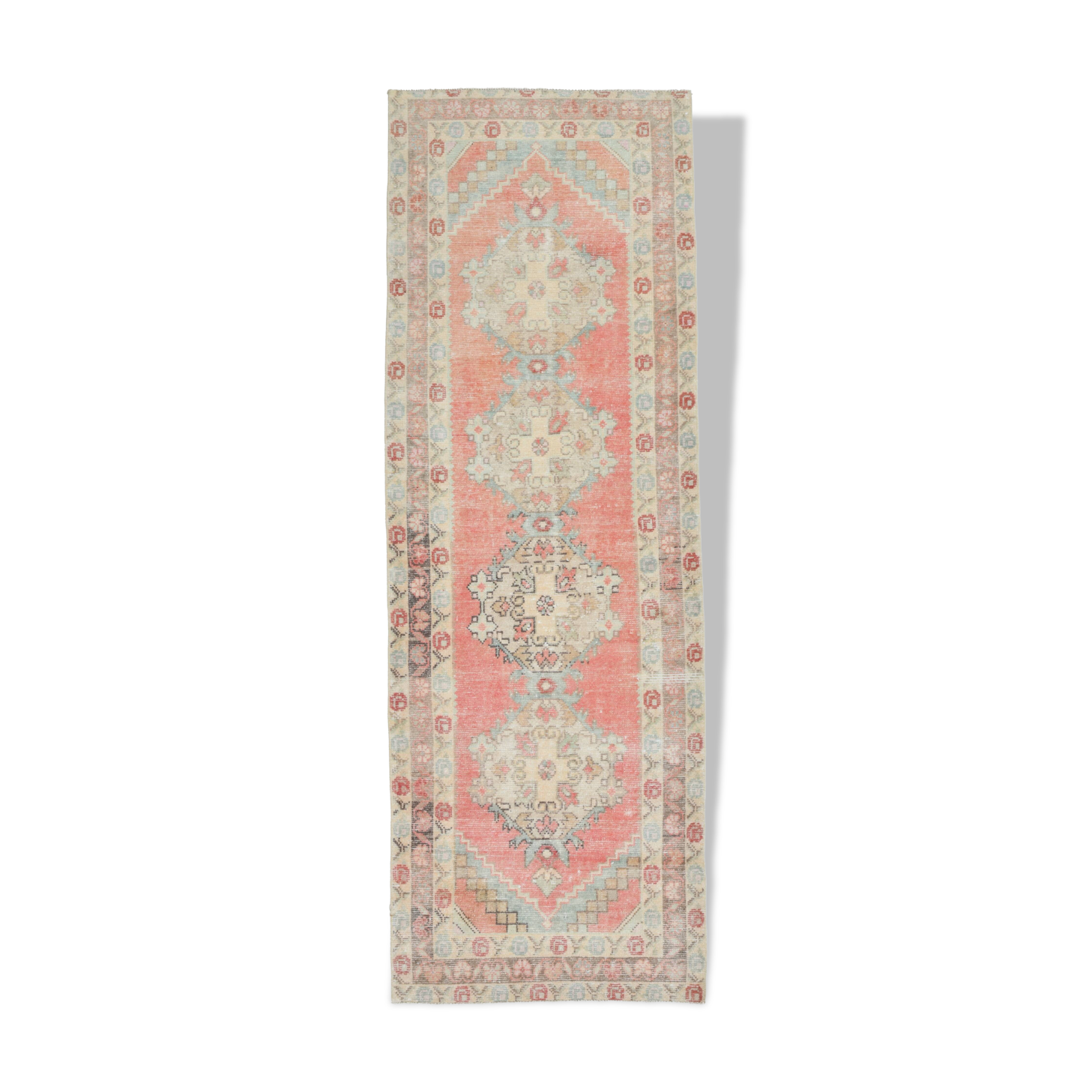 3x9 Red & Beige Vintage Persian Runner Rug, 98x285Cm SK 21187