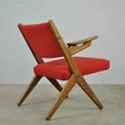 Classic Danish vintage scissor armchair by Arne Hovmand Olsen in OAK, 1960