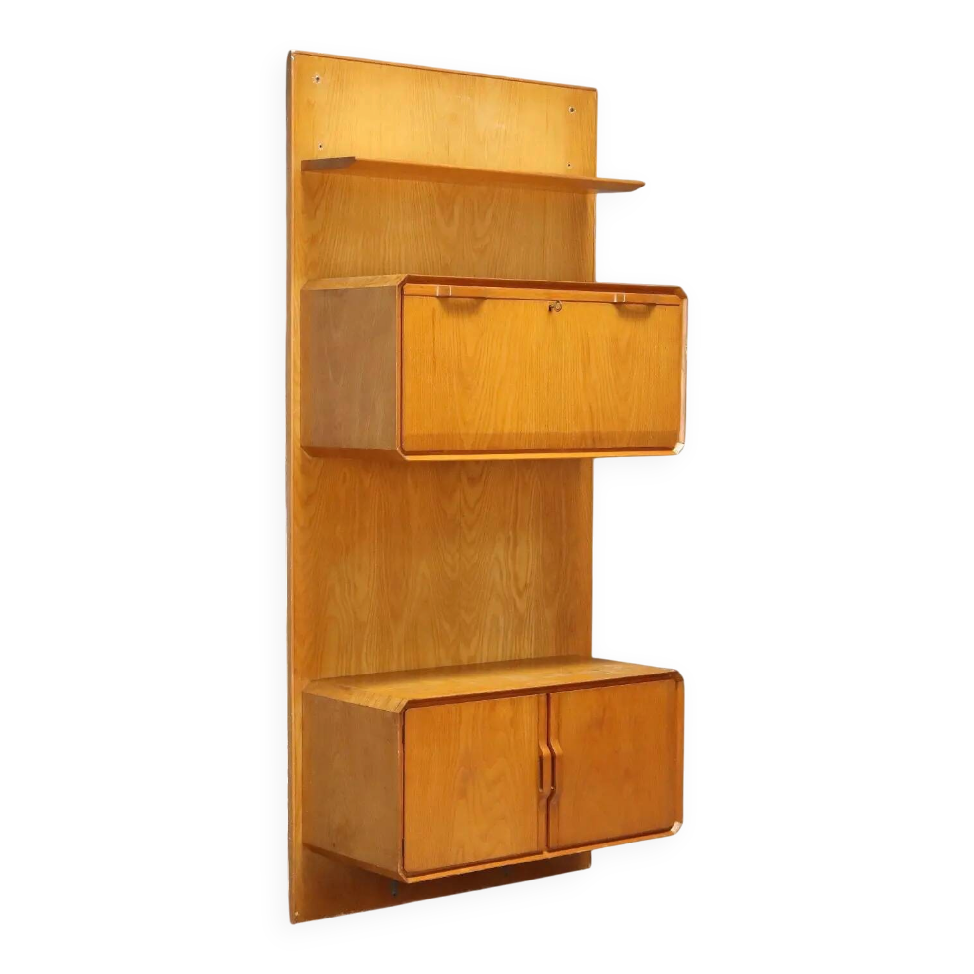 Vintage maple cabinet with drop-down front, Italian design, 1960s.