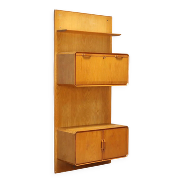 Vintage maple cabinet with drop-down front, Italian design, 1960s.