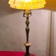 antique bronze lamp with yellow marbled glass paste shade 52x21