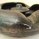 Black ceramic ashtray, enamelled, signed Jean Marais, 1960s/1970s