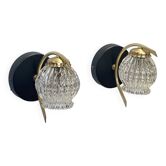 Pair of old swan neck wall lights in brass and tulip in thick transparent glass