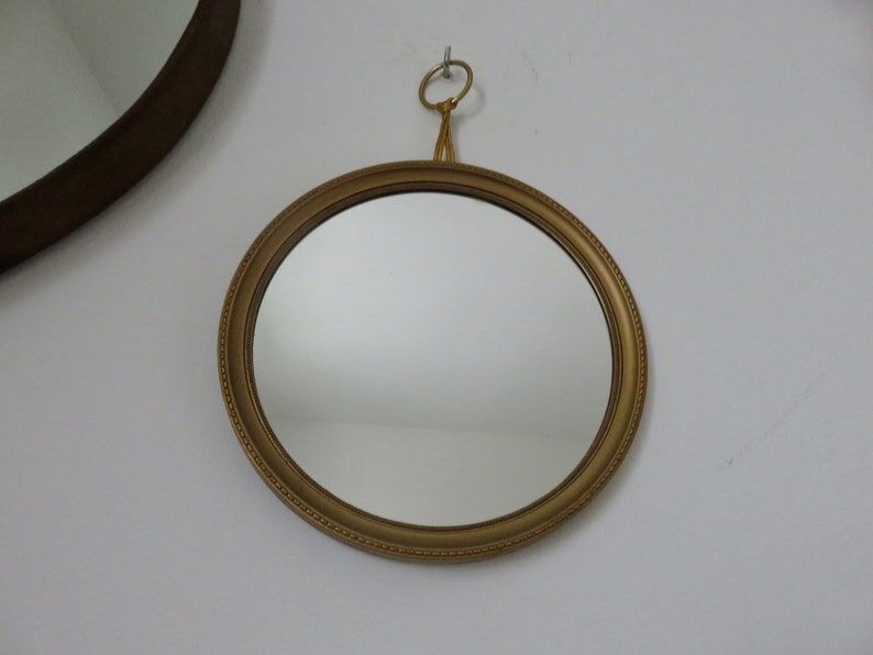 Round mirror gilded wall 60s 70s 23 cm