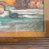 Oeuvre originale, Paysage d'automne, Gouache de Suzanne Gueguen, 1940