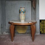 Art Deco wooden coffee table, marble top living room table, side table.