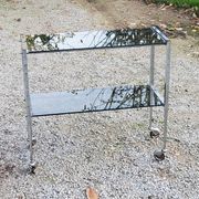 Console service of the 70s double trays smoked glass chrome base