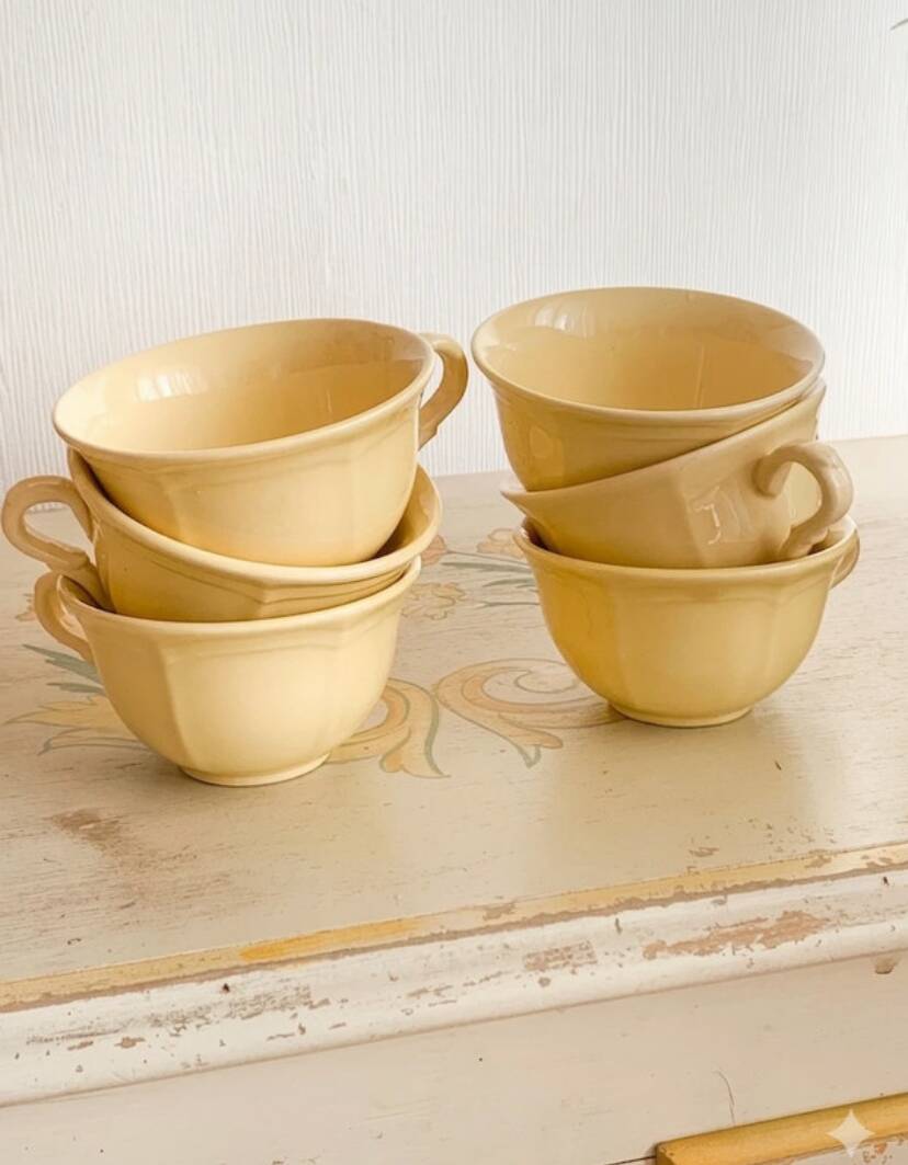 Vintage 6-cup coffee/tea set - Yellow earthenware