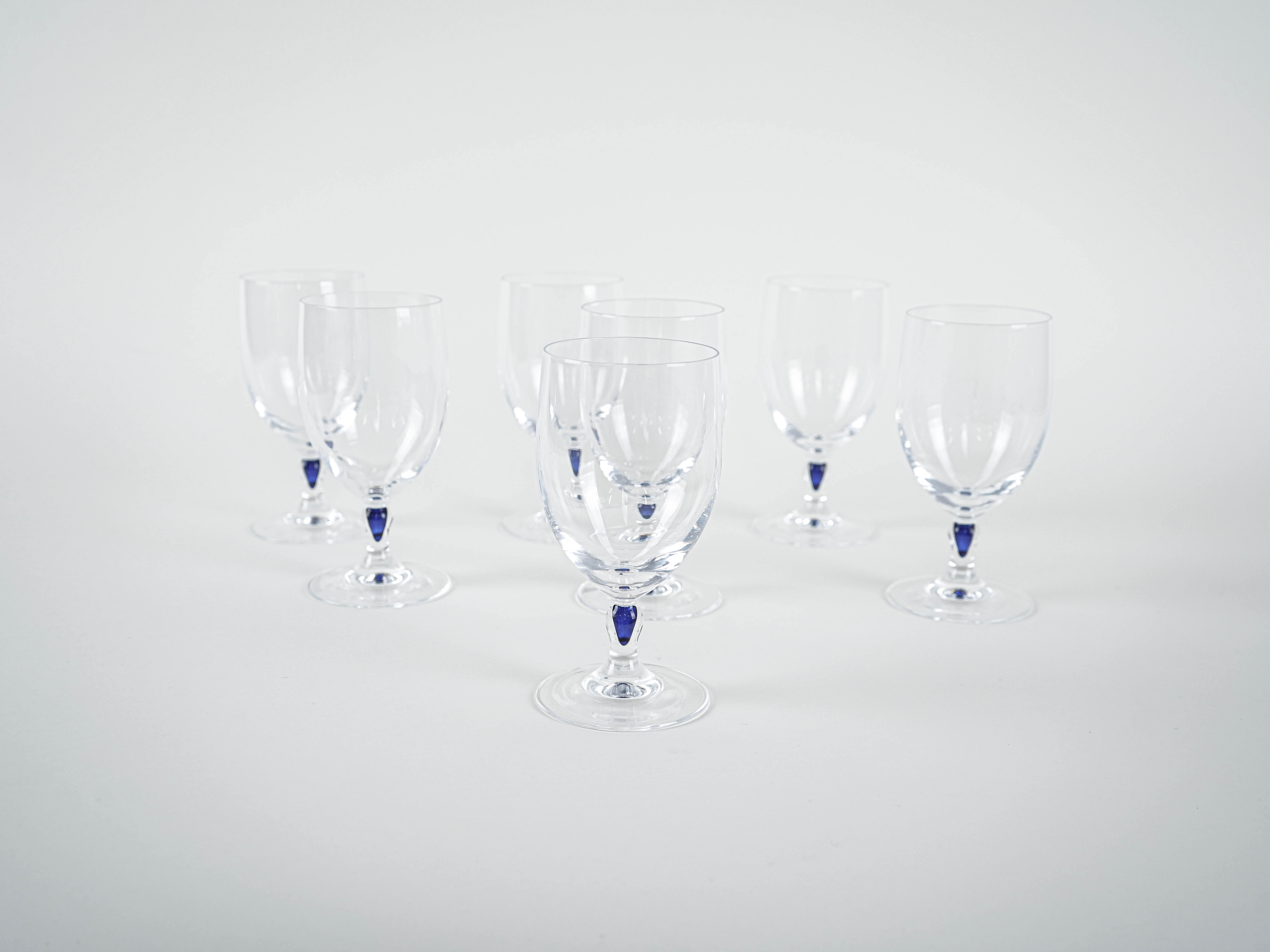 The set of Venise Saphir glasses, French design, 1970s, manufactured by Cri
