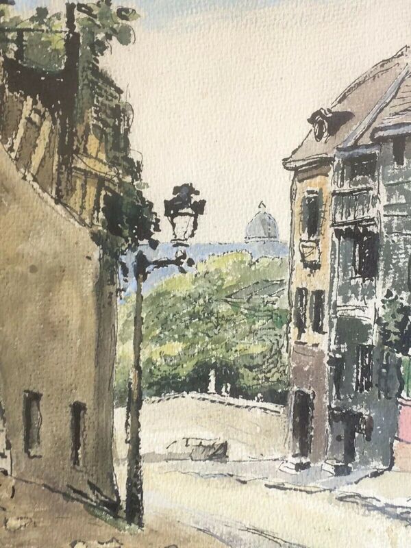 Tableau peinture signée Paris 18ème arrondissement Rue Caulaincourt Maisons Sacré-Coeur XX ème
