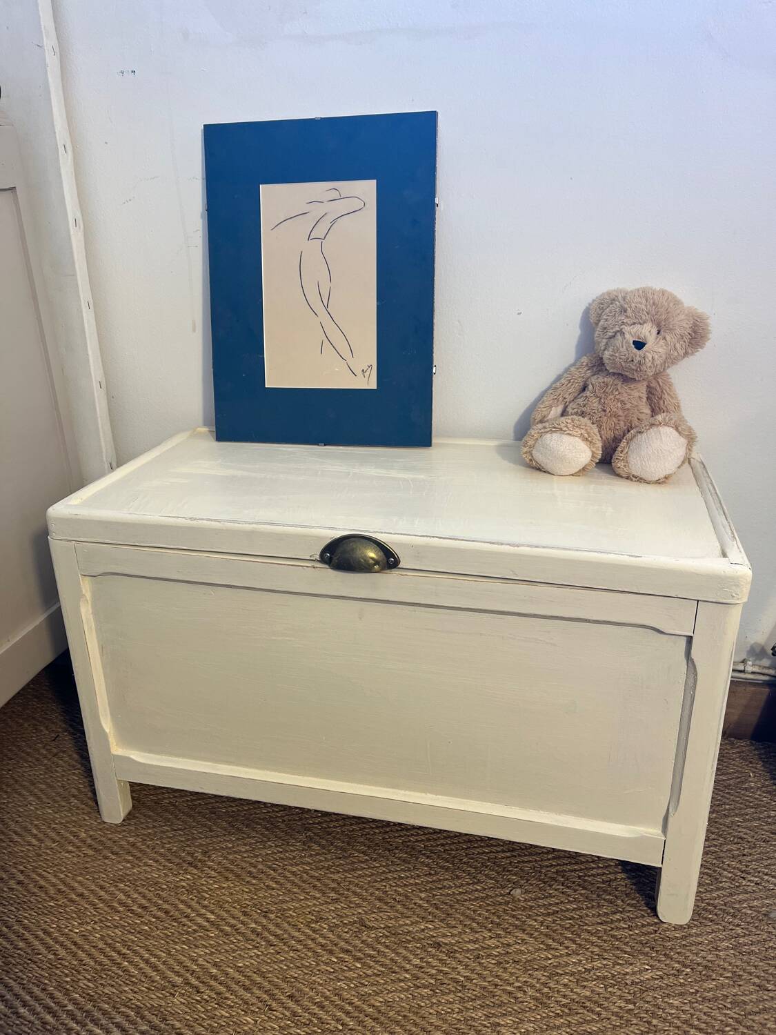 Vintage white patinated wooden chest