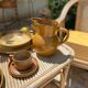Pair of flat and deep plates in antique stoneware