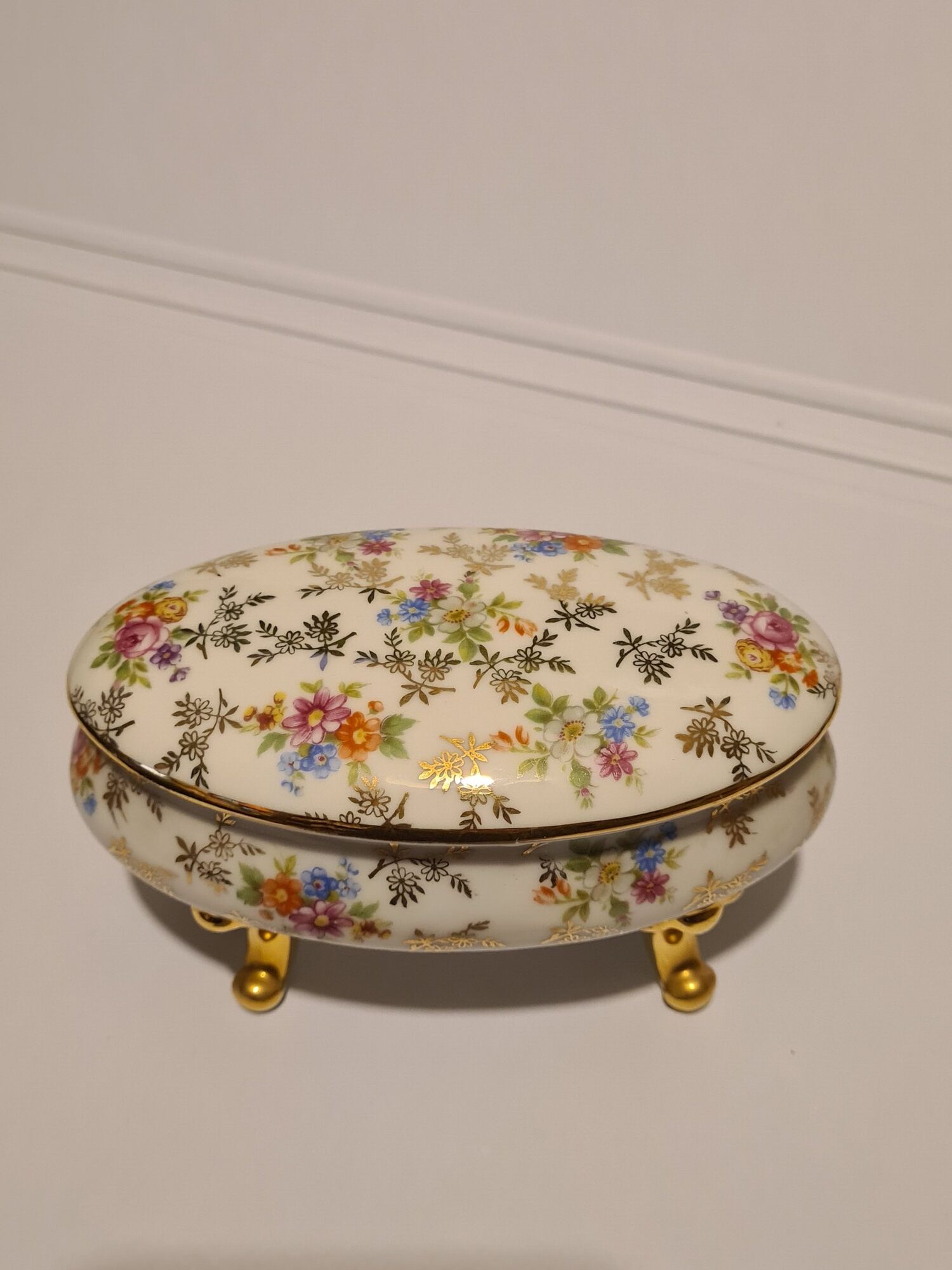 Limoges porcelain bonbonnière signed P & Cie Floral motif