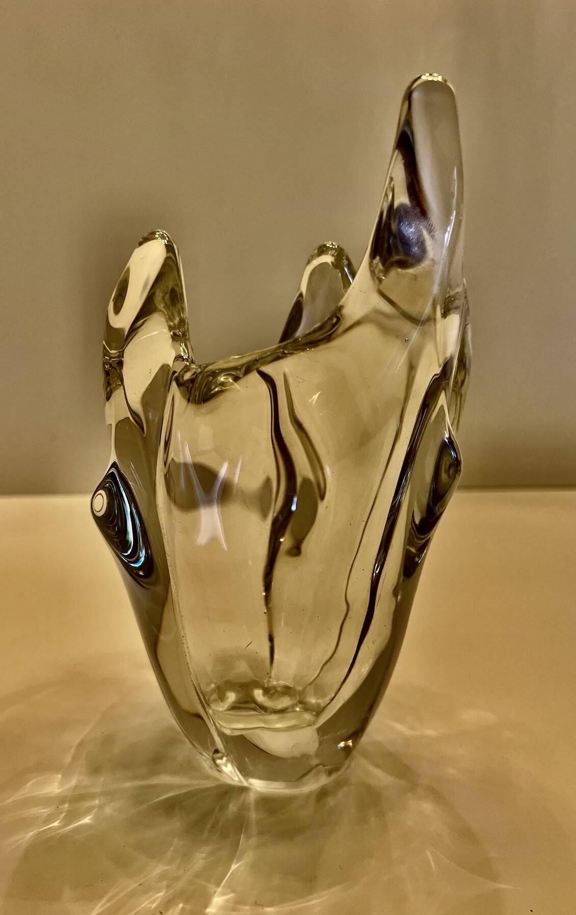 Vintage crystal vase sculpture – signed R. Schneider 1959