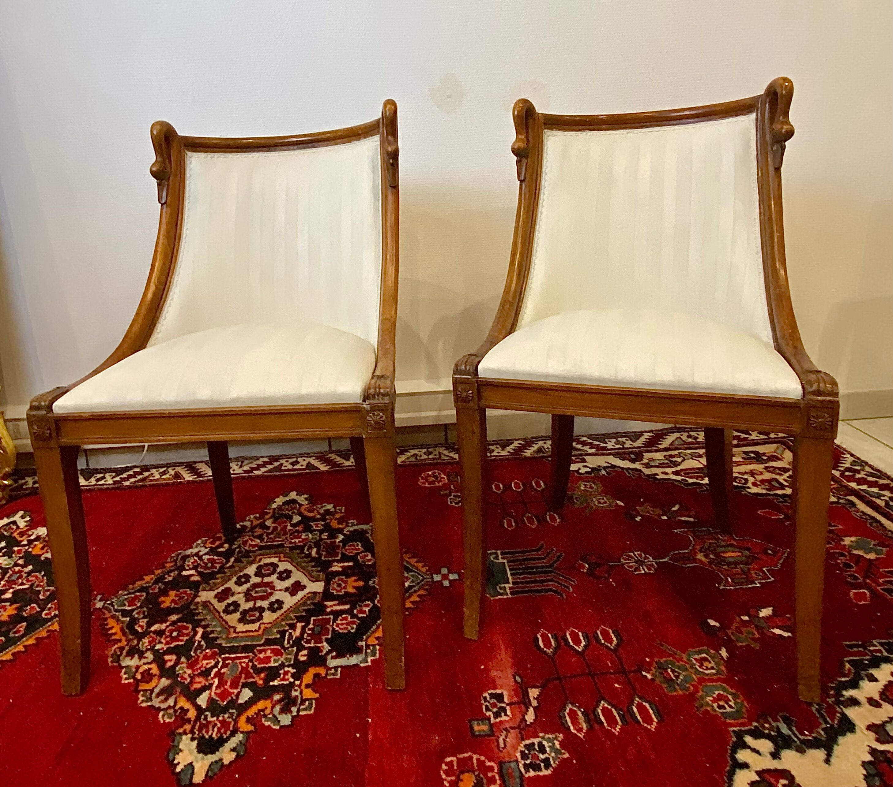Pair of Chairs Rising Swan Collar Restoration Period