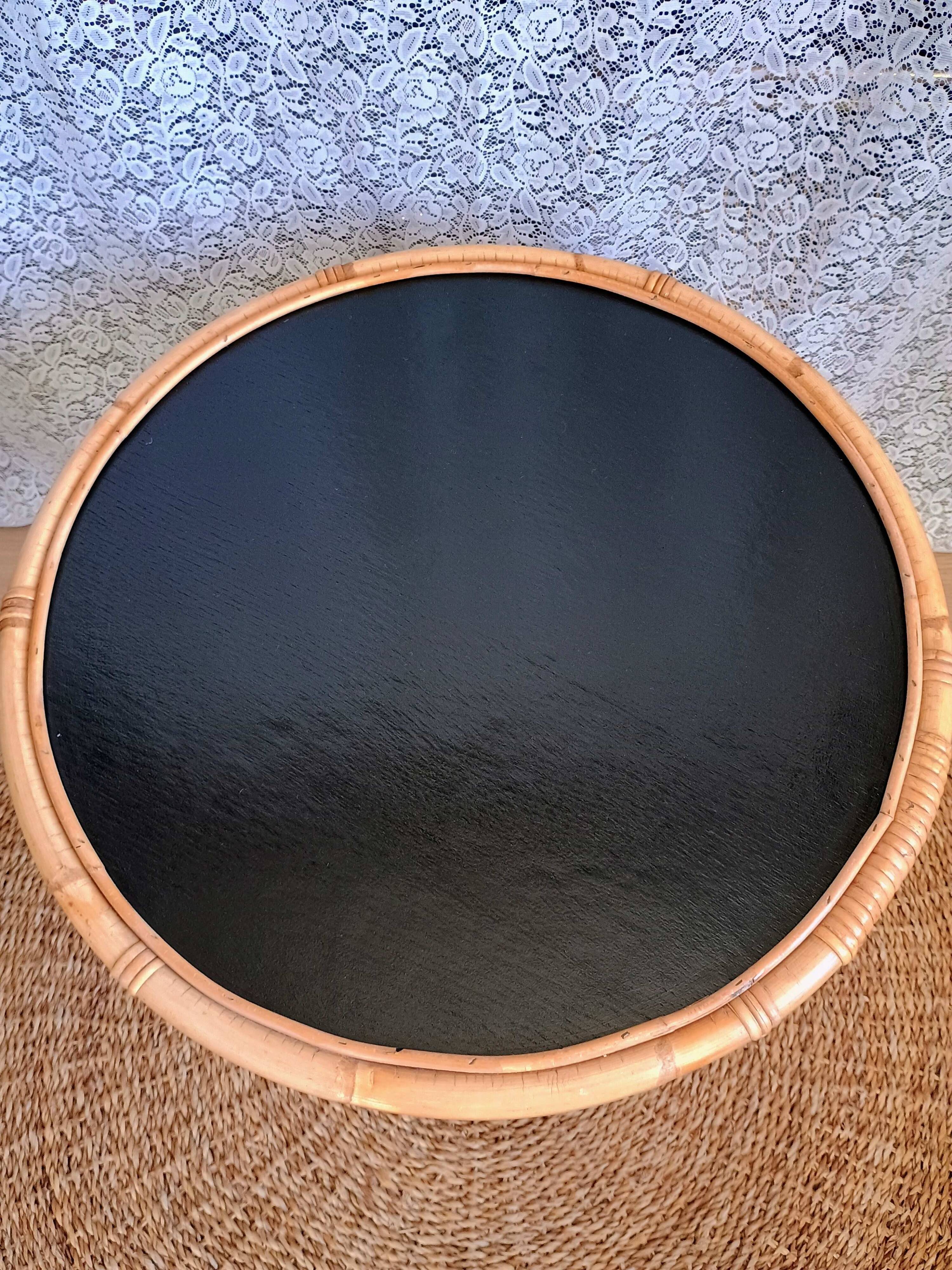 Round vintage rattan coffee table