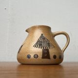 Mid-century German ceramic studio pitcher with owl motif by Heinz Theo Dietz, 1960s.